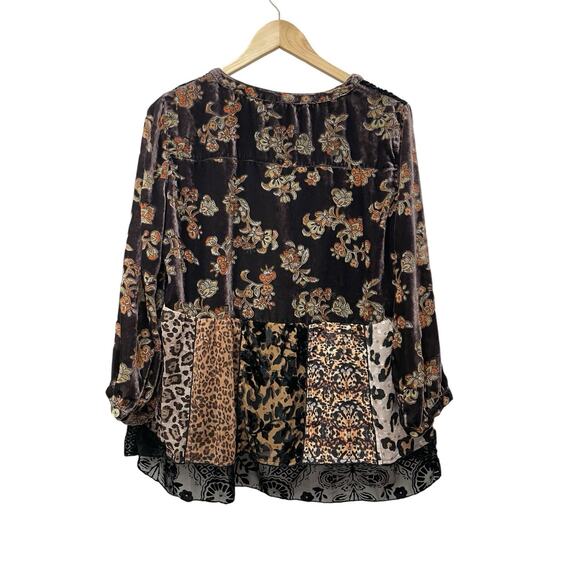 John Mark Boho Velvet Top Womens M Crushed Burnout Shirt Embroidered Dark Grunge - Picture 8 of 16